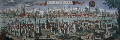 Panoraamanäkymä Konstantinopoliin, 1700-luvun loppu tekijältä Turkish School