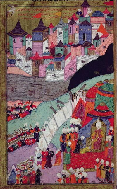 TSM H.1524 Hyökkäys Belgradia vastaan vuonna 1521, Lokmanin Hunername, 1588 (guassi paperilla) (katso myös 182449) tekijältä Turkish School