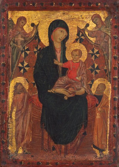 Madonna ja lapsi Pyhän Johannes Kastajan, Pyhän Pietarin ja kahden enkelin kanssa tekijältä Tuscan 13th Century