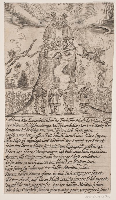 Frederik III:n ja Karl Gustav X:n tapaaminen Frederiksborgissa. Satiirinen lehti tekijältä Ubekendt