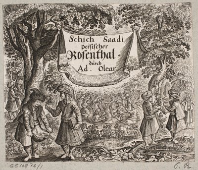 Frontispiece til Adam Olearius, "Persialainen Rosenthal, nerokas runoilija Schich Saadi […]", Schleswig 1660 tekijältä Ubekendt