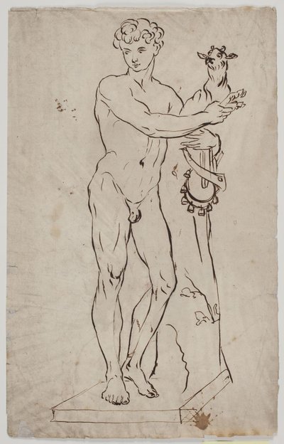 Kopio Salyn patsaan "Nuori faun pitelemässä vuohia" (1750) perään. Kun näyte neliömäiselle alustalle tekijältä Ubekendt KKS21008