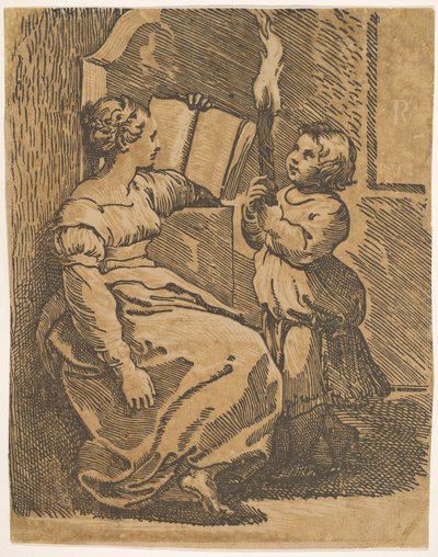 Sybil lukee oikealle, n. 1517-18. tekijältä Ugo da Carpi