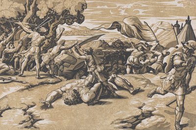 Daavid ja Goljat, n. 1520-27. tekijältä Ugo da Carpi