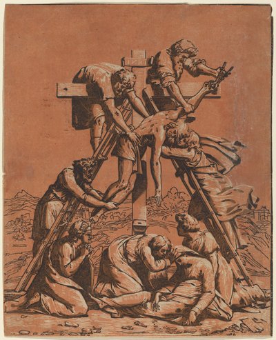 Laskeutuminen ristiltä tekijältä Ugo da Carpi after Raphael