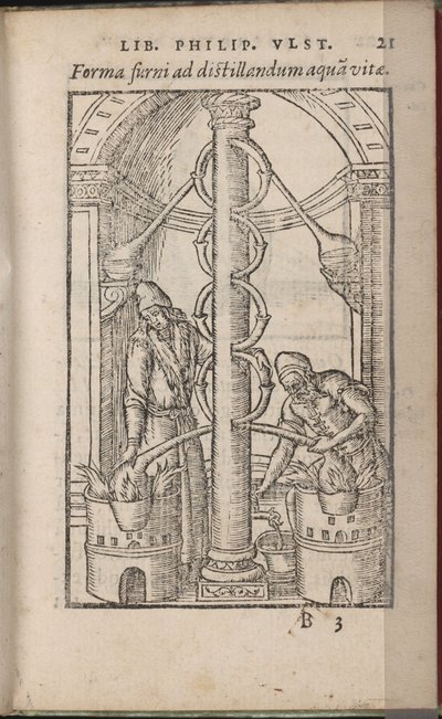Alkemiallinen laite Julkaisusta: Luonnon salaisuuksien kirja, 1556-1557 tekijältä Ulstadius