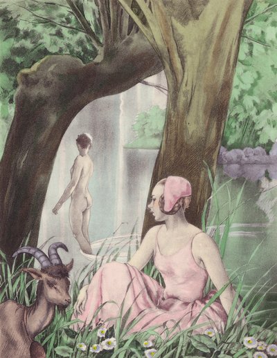 Brunelleschin kuvitus Contes et Nouvelles de La Fontaine -teokseen (väriliitos). tekijältä Umberto (after) Brunelleschi
