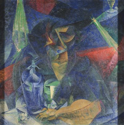 Umberto Boccionin (1882-1916) naisen hahmon hajoaminen pöydässä, öljy kankaalle, 86x86 cm, noin 1912 tekijältä Umberto Boccioni
