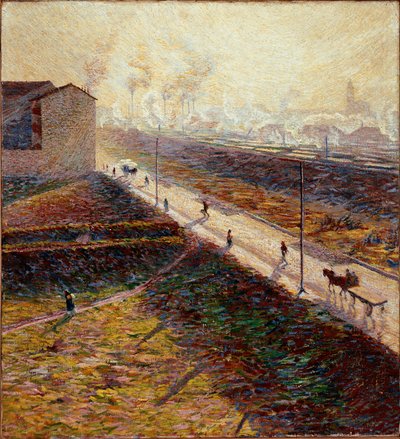 Aamu tai "" Esikaupunkitie varhain aamulla"" Umberto Boccionin (1882-1916) maalaus 1909 Su. 60x55 cm Yksityinen kokoelma tekijältä Umberto Boccioni
