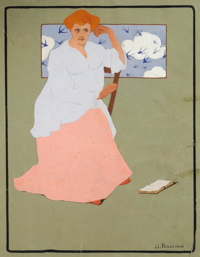 Nainen ikkunan edessä (kevät), noin 1908, Umberto Boccioni (1882-1916), tempera kartongille, 37x29 cm. tekijältä Umberto Boccioni