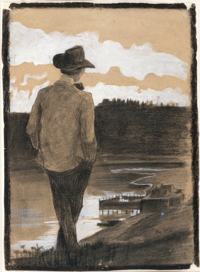 Nuori mies joenrannalla (etupuoli); tutkielma wagnerilaisesta kohtauksesta (kääntöpuoli) tekijältä Umberto Boccioni