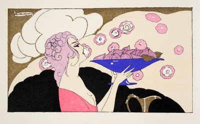 Nainen pitelee kulhoa viikunoita (pochoir print) tekijältä Umberto Brunelleschi