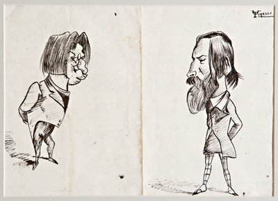 Karikatyyrit (tussi paperille) tekijältä Umberto Tirelli