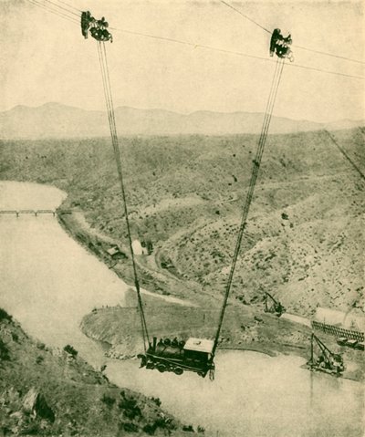 Urakoitsijan moottoria heilutettiin kanjonin poikki, Rio Grande River, New Mexico, 1930. tekijältä Unbekannt