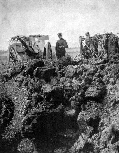 75. luvun ranskalaisella patterilla on kapea pakopaikka, ensimmäinen maailmansota, 1915 tekijältä Unbekannt