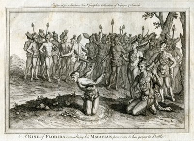 Floridan kuningas konsultoi taikuriaan ennen taisteluaan, vuonna 1760 tekijältä Unbekannt