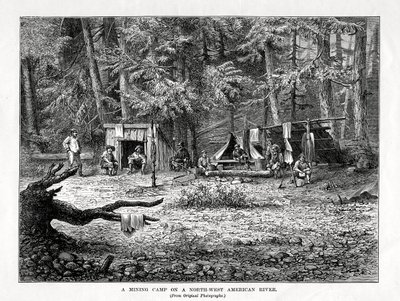 Kaivosleiri Luoteis-Amerikan joella, 1877 tekijältä Unbekannt