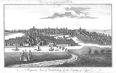 Perspektiivinäkymä Colchesteriin Essexin piirikunnassa, n. 1742 tekijältä Unbekannt