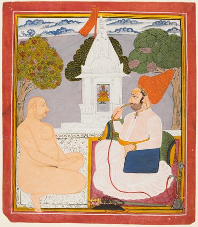 Rathor Noble vierailee digambaran pyhän miehen luona Vishnu-pyhäkössä, luultavasti Baba Atmaram, n. 1760. tekijältä Unbekannt