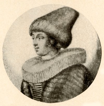 Ruotsalainen nainen teräväkärkisessä turkislakissa ja röyhelössä, 1640, 1937. tekijältä Unbekannt