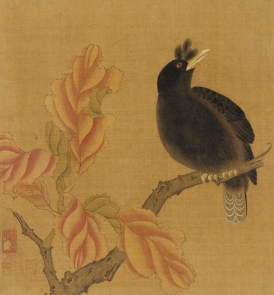 Mustarastas oksalla, syksyn lehdet, Qing-dynastia, 1700-luku. tekijältä Unbekannt