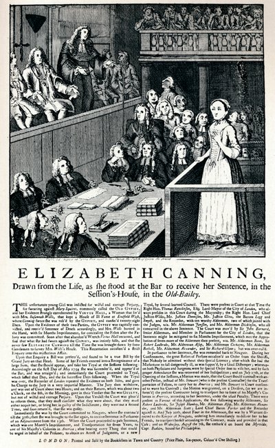 Laaja puoli vuodelta 1754, joka kertoo Elizabeth Canningin tapauksesta, 1915 tekijältä Unbekannt