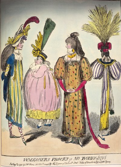 Karikatyyri 1700-luvun lopun muodista, 1795 tekijältä Unbekannt