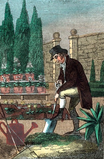 Puutarhuri kaivaa lapiolla, 1821 tekijältä Unbekannt