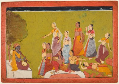 Ryhmä naisia hurmiossa ennen Madhavaa, Madhavanala Kamakandala -sarjasta, c1700. tekijältä Unbekannt