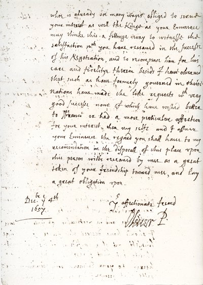 Oliver Cromwellin kirje kardinaali Mazarinille, 4. joulukuuta 1657, 1899 tekijältä Unbekannt