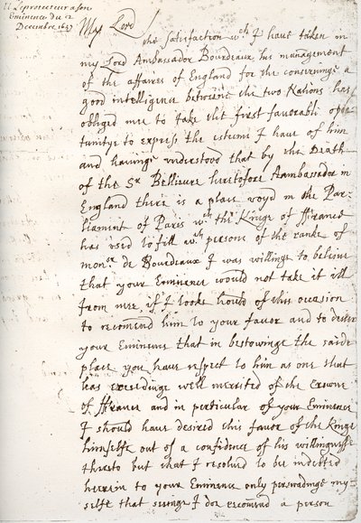 Oliver Cromwellin kirje kardinaali Mazarinille, 4. joulukuuta 1657, 1899 tekijältä Unbekannt