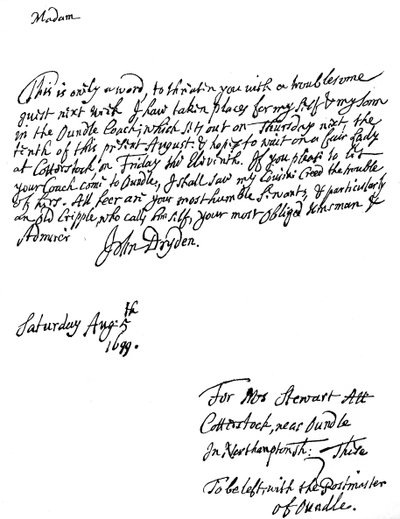 Kirje, jonka on kirjoittanut John Dryden 1631-12700, englantilainen runoilija, 1699 1840 tekijältä Unbekannt