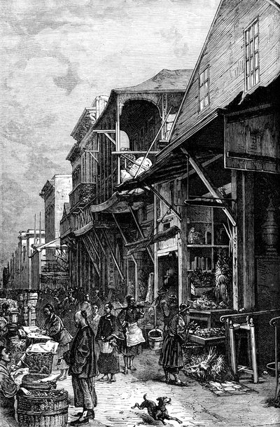 Markkinapaikka San Franciscossa, Kaliforniassa, Yhdysvalloissa, 1800-luvun puolivälissä 1880 tekijältä Unbekannt