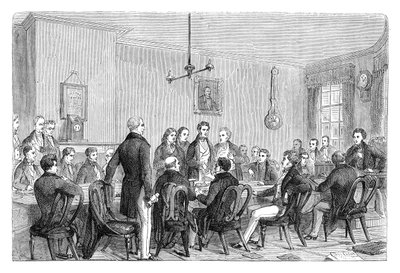 Anti-Corn Law Leaguen kokous Newalls Buildingissa, Manchesterissa, 1838 c1895 tekijältä Unbekannt