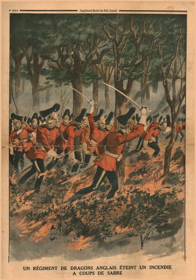 Englannin lohikäärmerykmentti sammuttaa tulen sapelin iskuilla, 1914. tekijältä Unbekannt