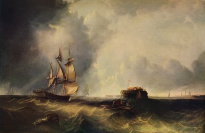 Laiva ja miehet soutuveneessä Calais