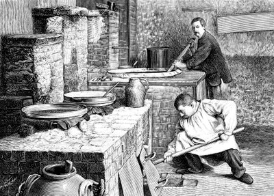 Vaihe radiumin erottamisessa pikseoksesta käyttämällä natriumkarbonaattia, c1900 tekijältä Unbekannt