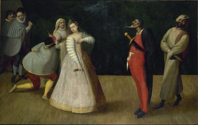 Ryhmä italialaisia koomikkoja I Gelosi, n. 1580. tekijältä Unbekannt