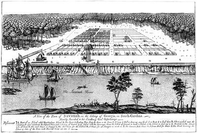 Näkymä Savannahin kaupungista Georgian siirtomaassa Etelä-Carolinassa, 1741, c1880 tekijältä Unbekannt