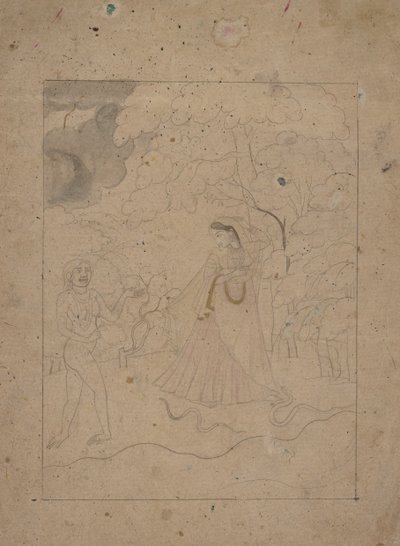 Abhisarika Nayika sankaritar Braving the Night, K. 1800. tekijältä Unbekannt