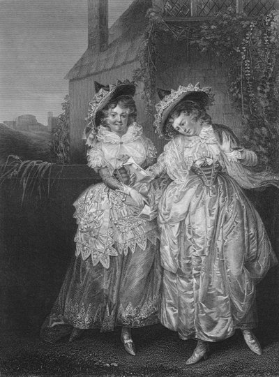 II näytös kohtaus i elokuvasta The Merry Wives of Windsor, 1800-luku tekijältä Unbekannt