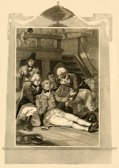 Admiral Lord Nelson haavoittui kuolemaan voitosta Trafalgarin taistelussa, 1805, 1816. tekijältä Unbekannt