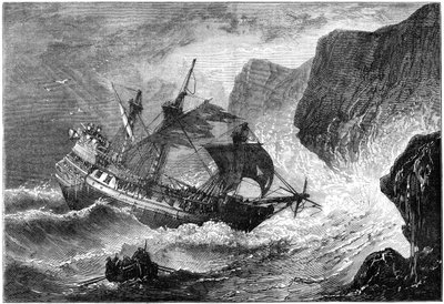Amiraali Somers ajaa laivaansa maihin, Bermuda, 1609 c1880 tekijältä Unbekannt