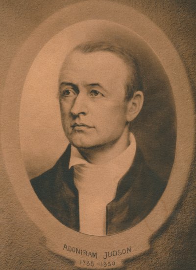 Adoniram Judson, Jr. 1788-1850, amerikkalainen kongregationalisti ja myöhemmin baptistilähetyssaarnaaja, 1910-luku tekijältä Unbekannt