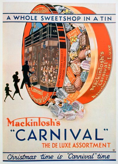 Mainos Mackintoshs Carnival -toffeelajitelmista, 1930 tekijältä Unbekannt