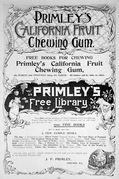Mainos Primleys California Fruit -purukumista, 1894 tekijältä Unbekannt