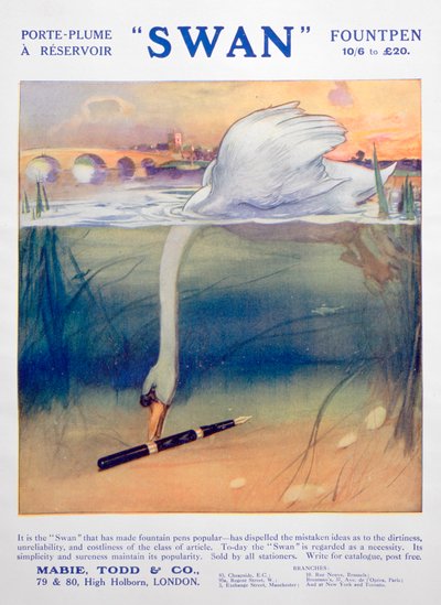 Mainos Swan mustekynistä, c1906 tekijältä Unbekannt
