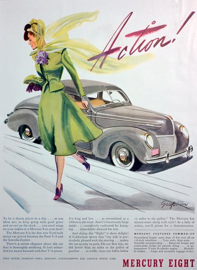 Mainos Mercury Eight -autosta, 1939 tekijältä Unbekannt