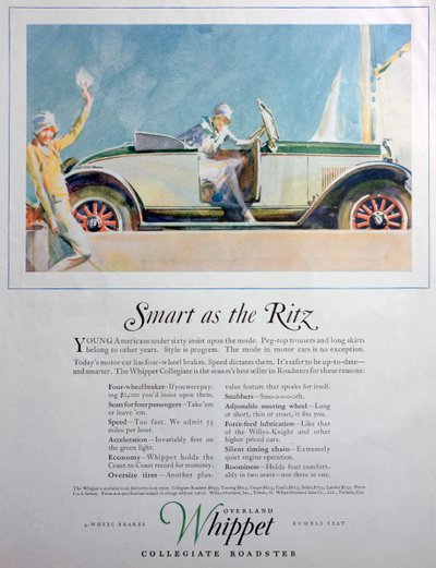 Mainos Overland Whippet Collegiate Roadster -autosta, 1927 tekijältä Unbekannt