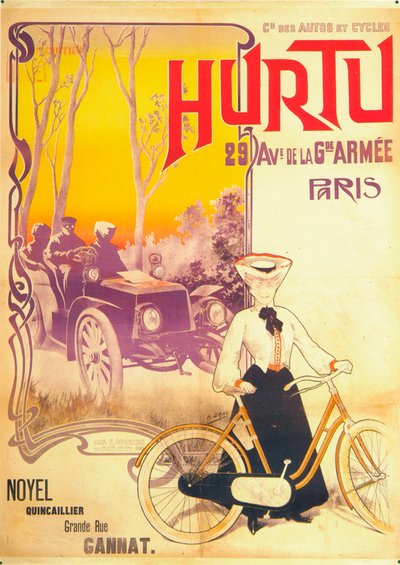 Mainos Hurtu autoista ja pyöristä, c1900s tekijältä Unbekannt